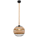 Lampadario vintage Ulleu in metallo nero con corda naturale marrone e paralume aperto per interni accoglienti