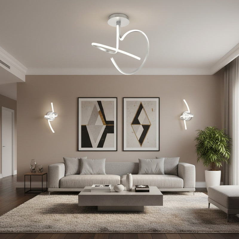 plafoniera led 39w 2500 lumen acciaio satinato installata in soggiorno contemporaneo