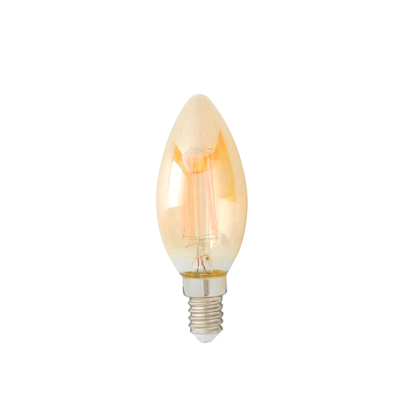 Lampadina LED E14 a candela vintage da 4W e 420 lumen, con vetro ambrato, filamenti decorativi a vista e luce molto calda 2500K