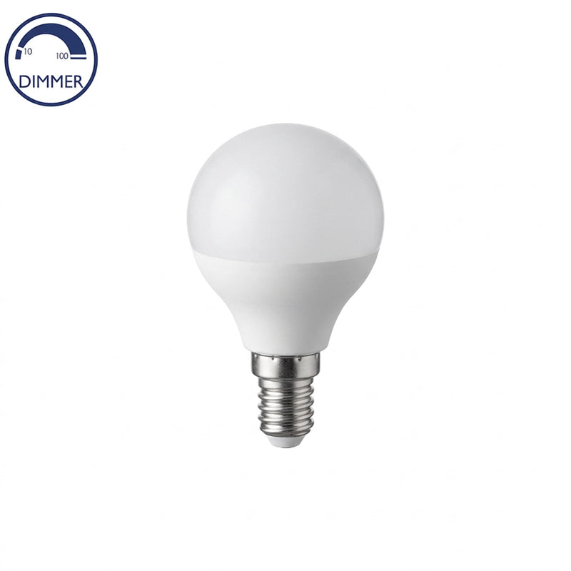 Lampadina LED E14 a sfera G45 da 6W, dimmerabile, disponibile in luce calda 3000K, naturale 4000K e fredda 6500K