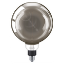 Lampadina LED G200 fumé grande con attacco E27 e luce calda 1800K, stile retrò decorativo.
