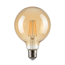 Lampadina LED E27 Globo G95 vintage da 8W e 806 lumen, con vetro ambrato, filamenti decorativi a vista e luce molto calda 2500K