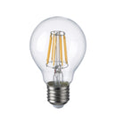 Lampadina LED E27 a goccia A60 da 8W e 1055 lumen, con filamenti COB visibili e vetro trasparente, disponibile in 2700K, 4000K e 6500K