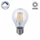 Lampadina LED E27 a goccia A60 dimmerabile da 8W e 950 lumen, con filamenti COB a vista, vetro trasparente e luce naturale 4000K