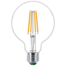 Lampadina LED Philips Ultra Efficient globo G95 trasparente classe A risparmio energetico e lunga durata.