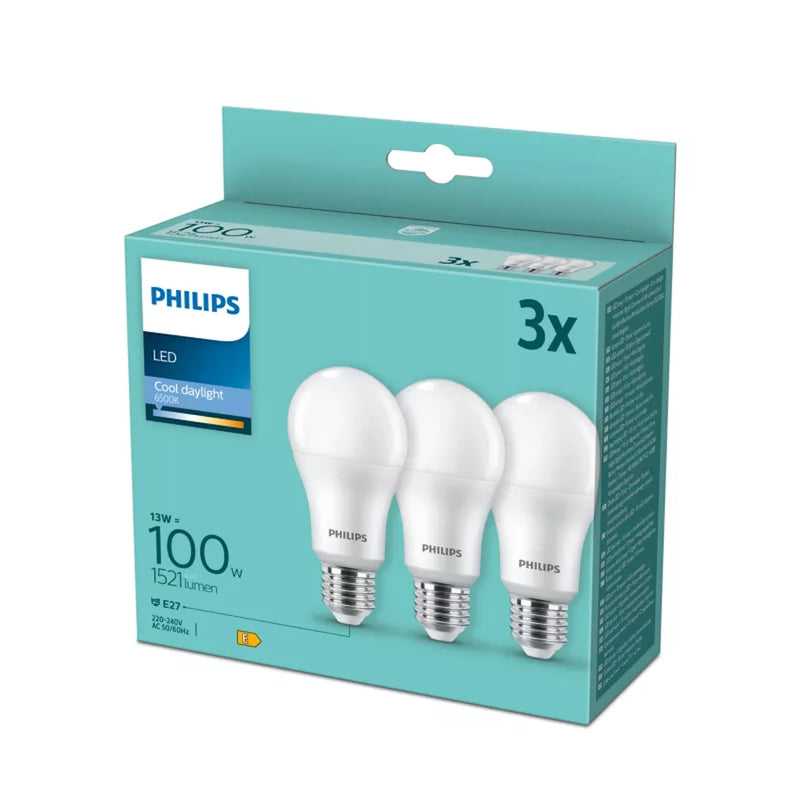 confezione 3 lampadine led e27 philips 13w 6500k 1521 lumen