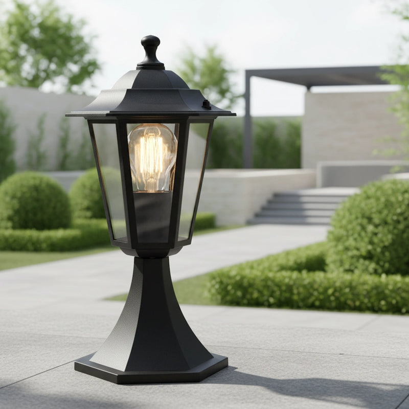 Lampioncino segnapassi con lanterna classica esagonale nera e27 ip44