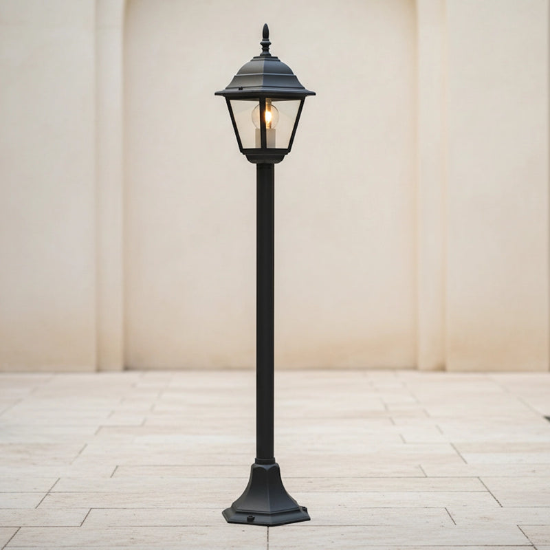 Lampione Roma da esterno altezza 104 cm con lanterrna classica quadrata in alluminio nero