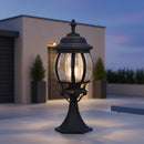 Lampioncino da giardino in alluminio nero con vetri stondati e design classico