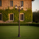 Lampione con 3 lanterne rustiche color ruggine per giardini e viali da esterno 