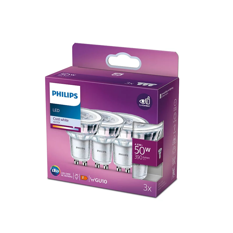 Philips GU10 LED 4,6W luce calda 2700K e naturale 4000K confezione multipla