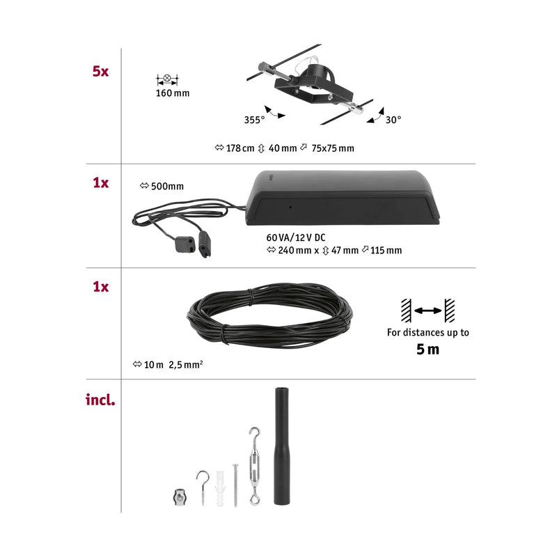 Mac II nero | Kit Faretti LED su cavo | Paulmann 94434