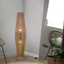 Lampada da terra MIKI in metallo nero e rattan marrone