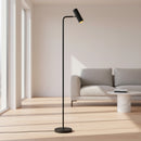 lampada da terra moderna nera per lettura studio home office e luce mirata accanto al divano