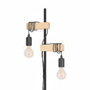 lampada da terra in legno chiaro e metallo nero dal design vintage industriale
