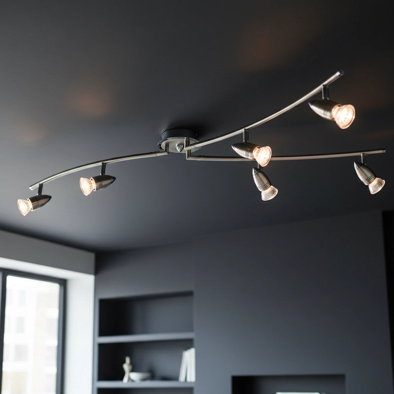 plafoniera con 6 faretti GU10 orientabili e bracci regolabili con lampadine LED sostituibili incluse
