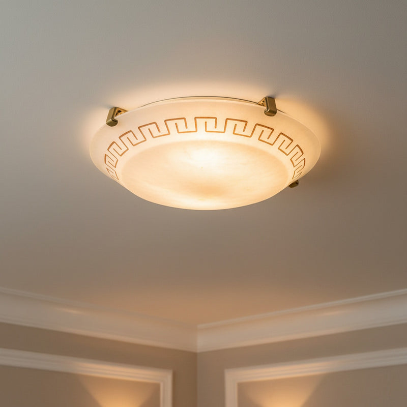 plafoniera rustica 40cm con vetro decoro greca per ambienti classici