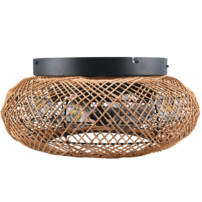 lampada a soffitto ventilata boho Ø50 cm corda e metallo nero