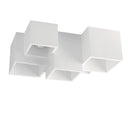 Plafoniera cubica in gesso verniciabile bianca con 5 luci GU10 e design moderno a volumi sfalsati