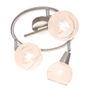 Plafoniera Elliott a 3 faretti orientabili con struttura nichel satinato e diffusori in vetro satinato e trasparente