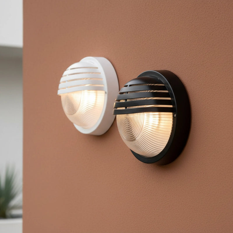 applique tonda da esterno con palpebra e27 ip54 bianco nero