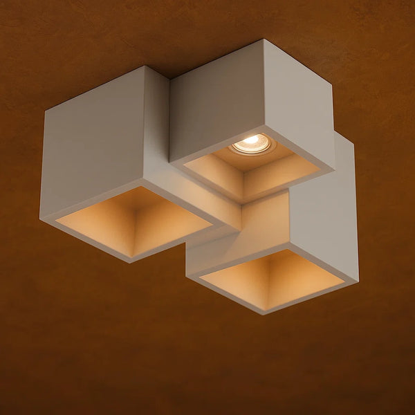 plafoniera in gesso bianco 24 cm con 3 attacchi GU10 da soffitto verniciabile