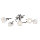 Plafoniera LED Elliott 5 luci in nichel satinato con diffusori in vetro satinato e dettagli trasparenti