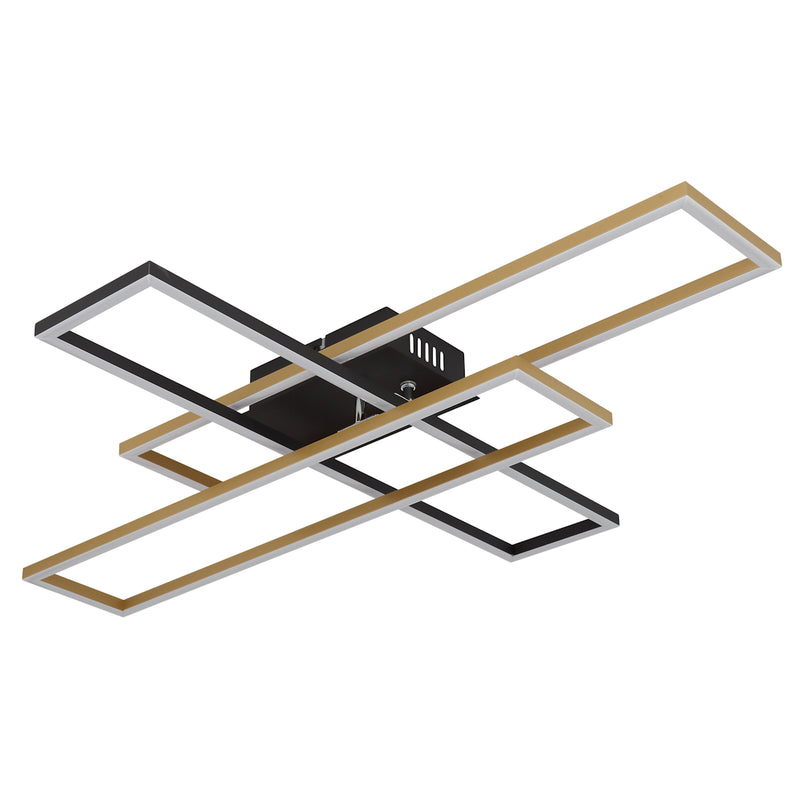 Plafoniera LED moderna Dakari nero satinato e oro satinato con struttura geometrica
