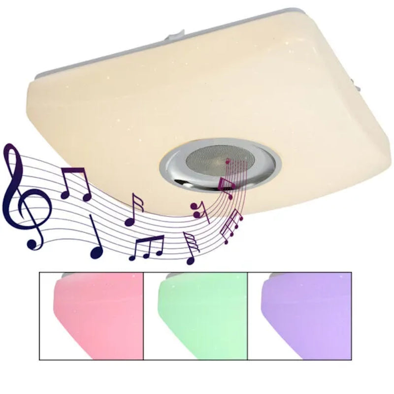 Plafoniera LED quadrata bianca RGB con speaker Bluetooth

