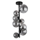 plafoniera led riha 8 luci in metallo nero con sfere in vetro fume