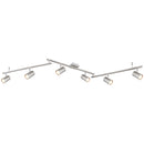 plafoniera moderna Robby da soffitto con 6 faretti GU10 orientabili in acciaio satinato