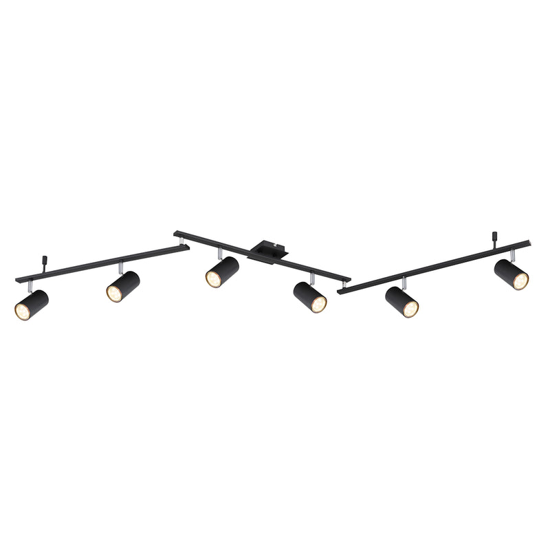 plafoniera moderna Robby nera da soffitto con 6 faretti GU10 orientabili e struttura lunga