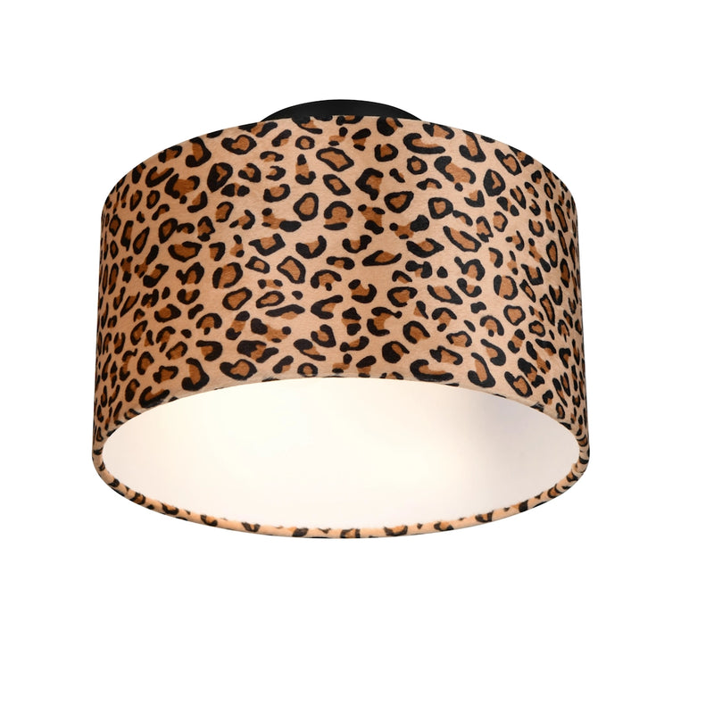 Plafoniera Animalier Pardina con Paralume Leopardato in Tessuto 2 Luci E14