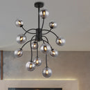 plafoniera moderna riha rotonda in metallo nero con dodici sfere in vetro fume