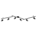 plafoniera lineare nera lunga 180 cm con 3 aste girevoli e 6 portalampada GU10 orientabili