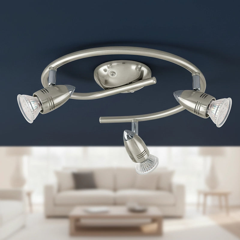 plafoniera a spirale con 3 faretti GU10 orientabili e lampadine sostituibili incluse per interni