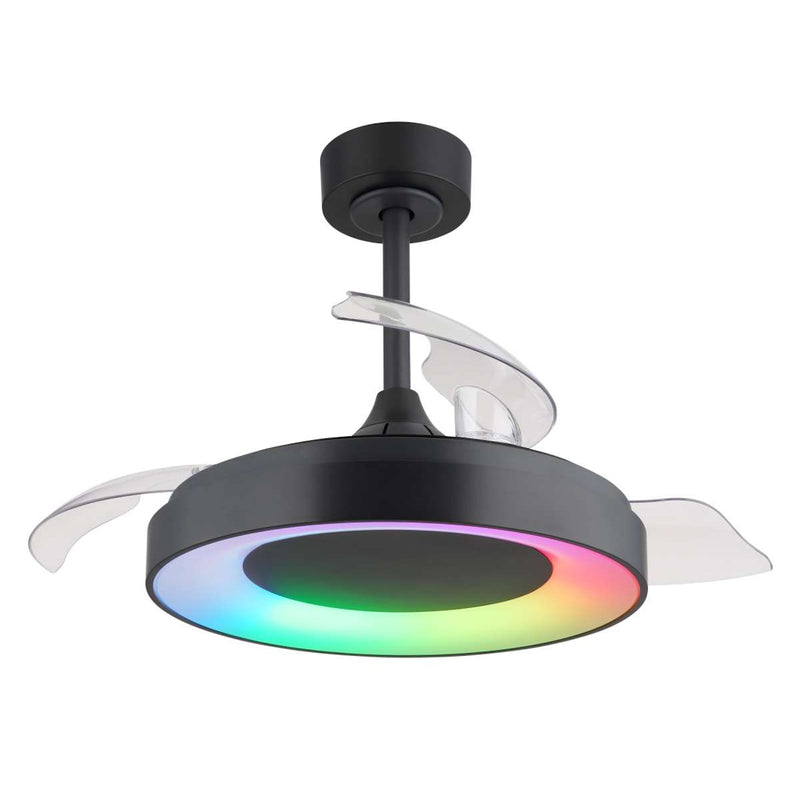 plafoniera con ventilatore elina Ø91 in metallo grigio con led 40w cct 2700 6500k dimmerabile e rgb selezionabile