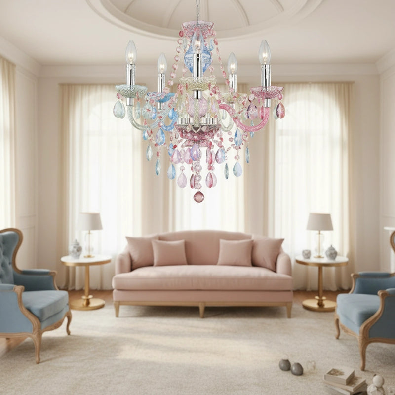 Lampadario Chandelier Nevada 5 Luci in Acrilico Colorato Pastello Stile Classico Moderno