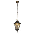 lampadario da esterno a sospensione classica in alluminio nero con oro antichizzato e vetro
