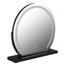 Specchio LED da appoggio Rivas semicircolare nero con luce CCT regolabile e comando touch