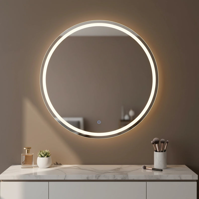 Specchio LED rotondo Rivas da 75 cm con luce naturale 4000K e comando touch per bagno moderno