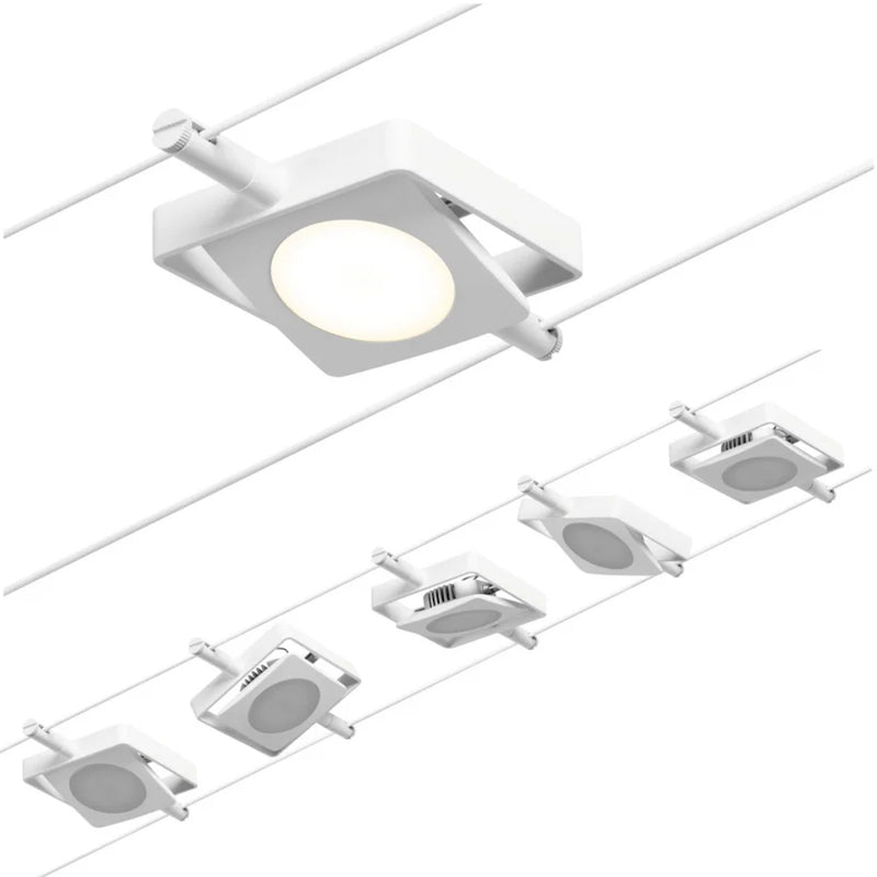 tesata su cavo macled basic set bianco opaco con 5 faretti orientabili led 4,5w 250 lumen luce 3000k kit completo