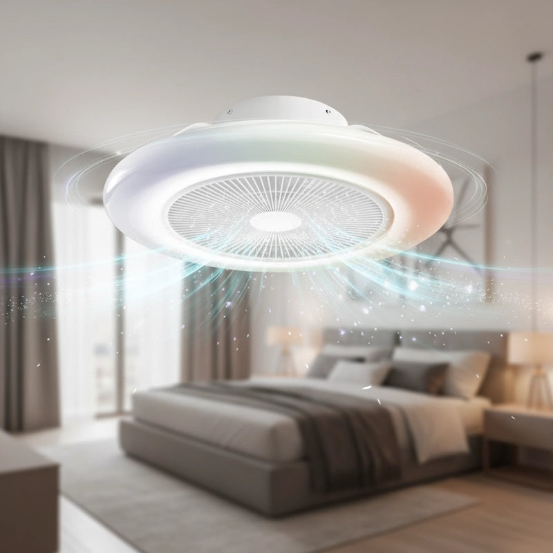 ventilatore plafoniera per soggiorno e camera moderna con luce regolabile e scenari colorati per atmosfera serale