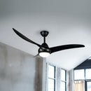 plafoniera LED nera opaca con ventilatore integrato e telecomando per interni ampi