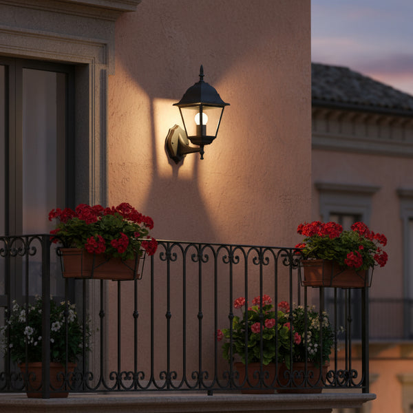 applique classica da esterno in alluminio nero ip44 con lanterna quadrata