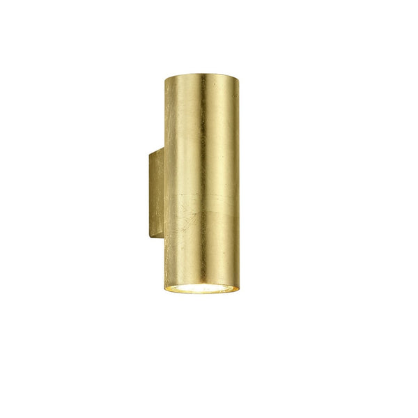 Lampada da parete cilindrica Cleo foglia oro, ideale per soggiorno o ambienti eleganti