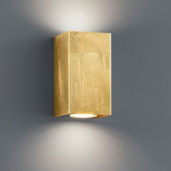 Applique moderna serie Cleo rettangolare in metallo foglia oro con doppia emissione di luce verso alto e basso