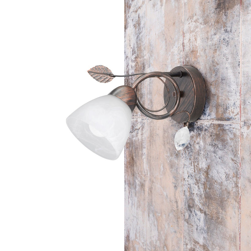 Applique Traditio in metallo ruggine con vetro alabastro