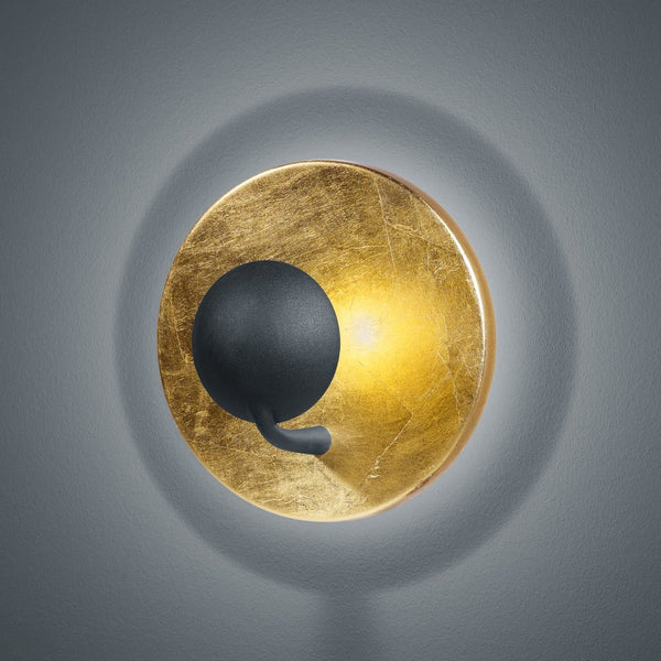 Aurora - Applique LED elegante con illuminazione riflessa indiretta, finitura in foglia oro, forma tonda diametro 20cm
