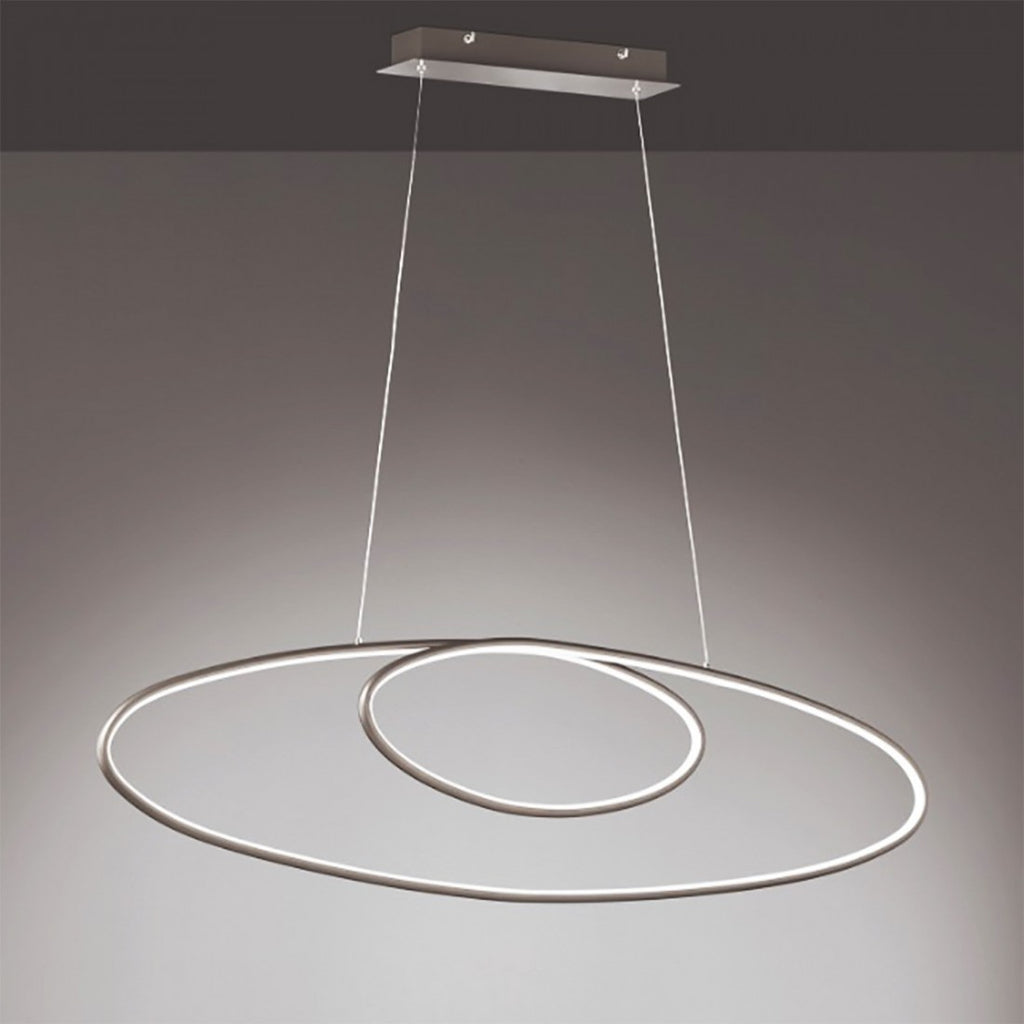 Avus - Sospensione LED 35W doppia ellisse moderna, acciaio satinato, 3 intensità di luce